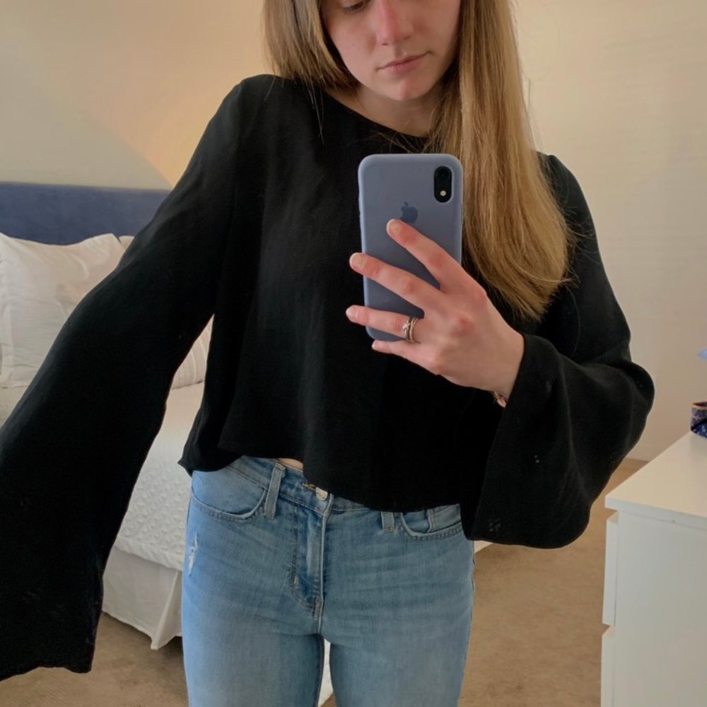 Cropped Bell Sleeve Blouse